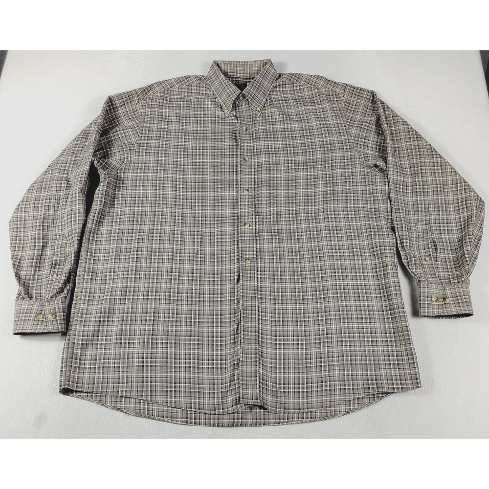 Jos A Bank Traveler's Collection Shirt Mens XL Brown Plaid Long Sleeve Button Up